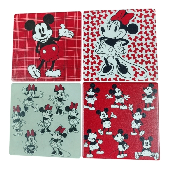 Disney Classic Mickey and Minnie Mouse‎ Set Of 4 Ceramic Coasters - Picture 1 of 7